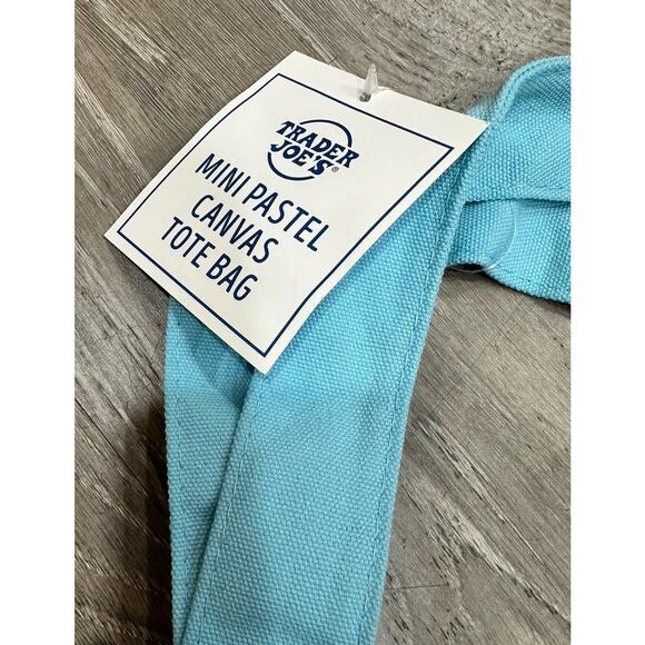 Trader Joe’s Mini Pastel Blue Canvas Tote Bag Limited New With Tags SHIP ASAP - Picture 3 of 6
